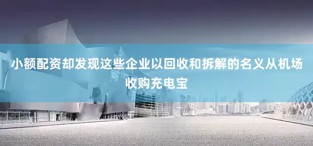 小额配资却发现这些企业以回收和拆解的名义从机场收购充电宝